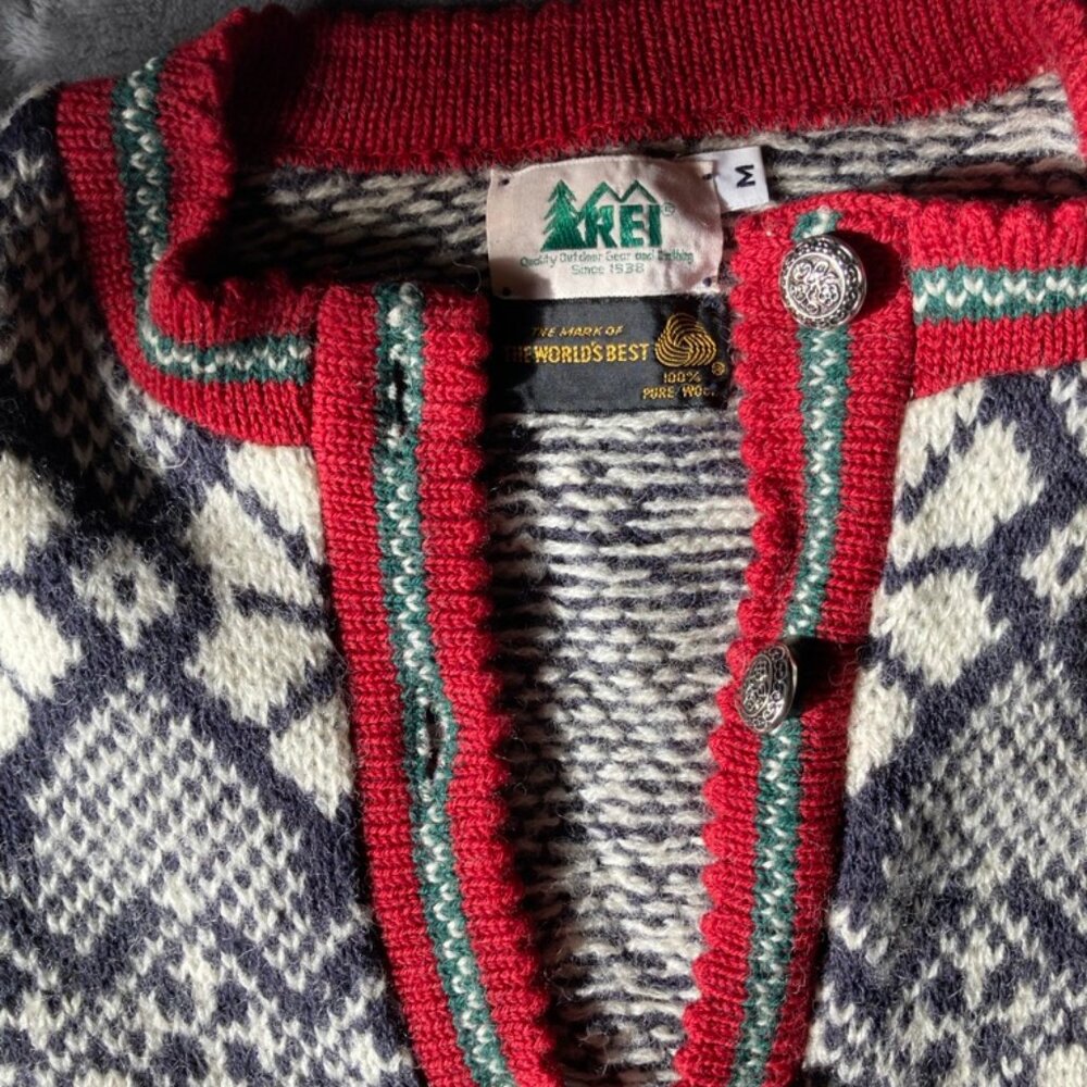 REI WOOL Cardigan vintage nordic - Picture 3 of 4